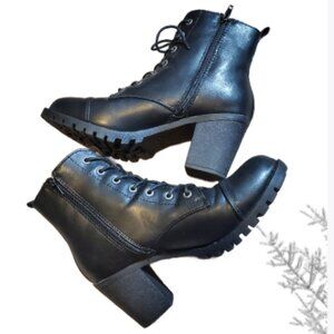 XOXO Women's Black Faux LEATHER Lace-Up Heeled Ankle Comfort Booties Size 7.5